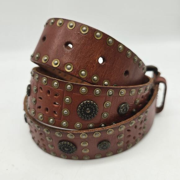 Fossil Women's Leather Laser Cut Studded Belt Western Bohemian Brown Medium - Picture 1 of 6